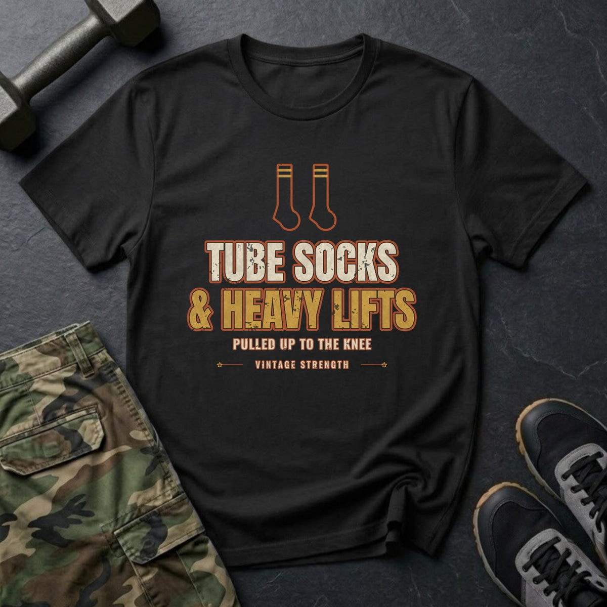 Tube Socks and Heavy Lifts T-Shirt in Black