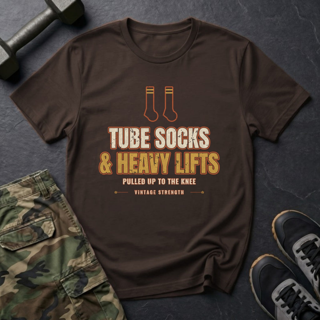 Tube Socks and Heavy Lifts T-Shirt in Dark Chocolate