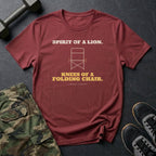 Spirit of a Lion. Knees of a Folding Chair. T-Shirt in Heather Cardinal