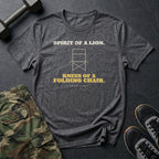 Spirit of a Lion. Knees of a Folding Chair. T-Shirt in Charcoal