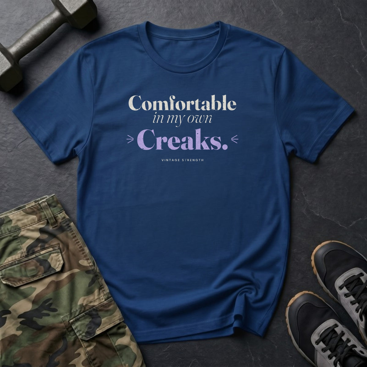 Comfortable in My Own Creaks T-Shirt in Heather Navy