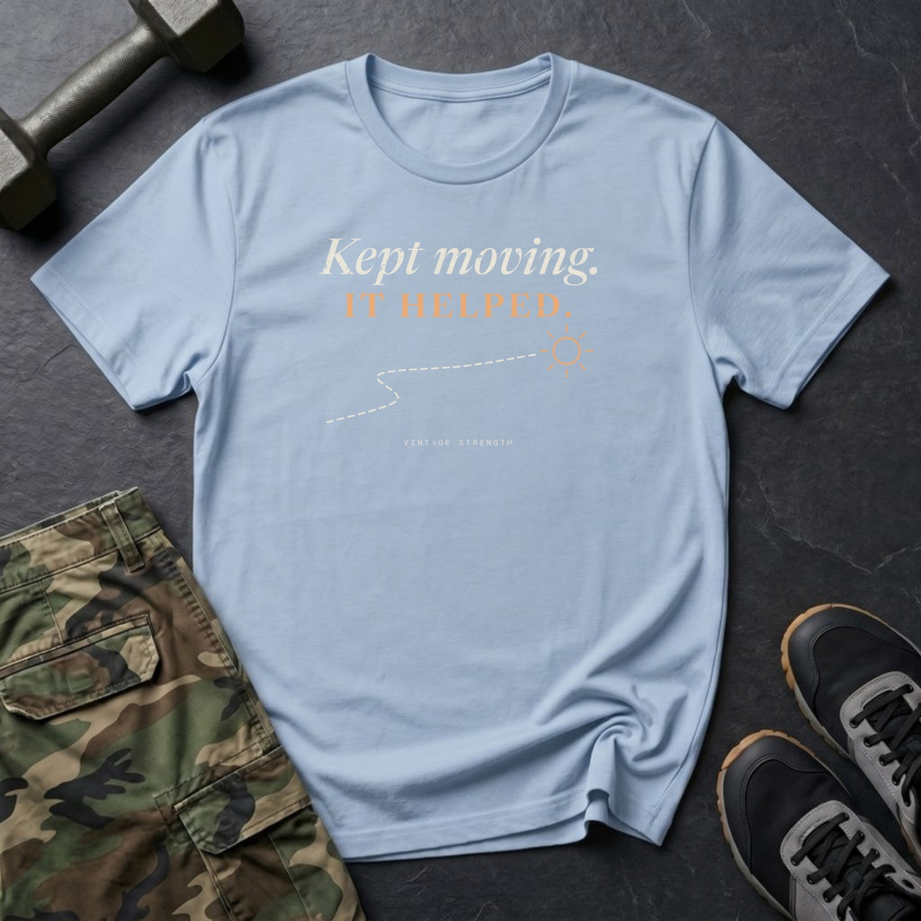 Kept Moving. It Helped. T-Shirt in Heather Navy