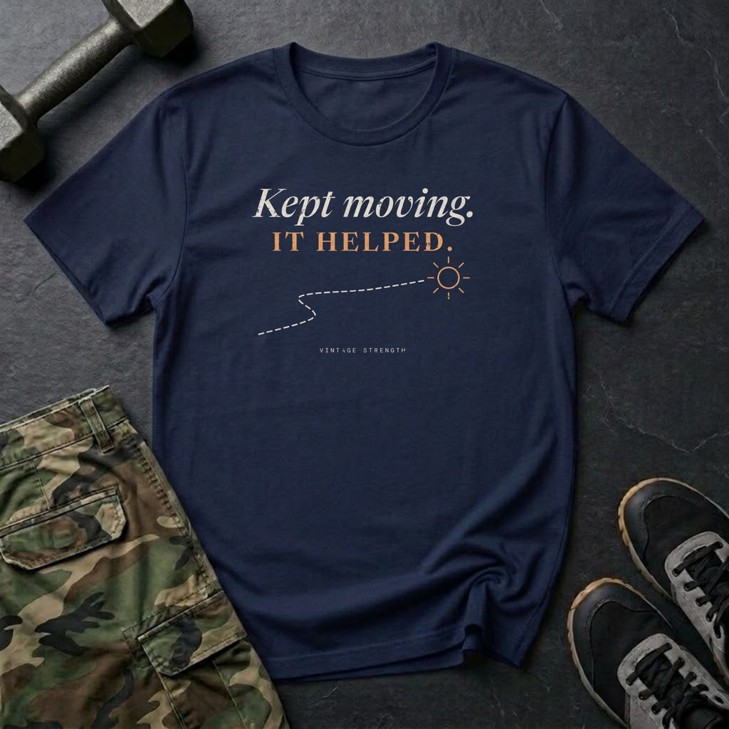 Kept Moving. It Helped. T-Shirt in Navy