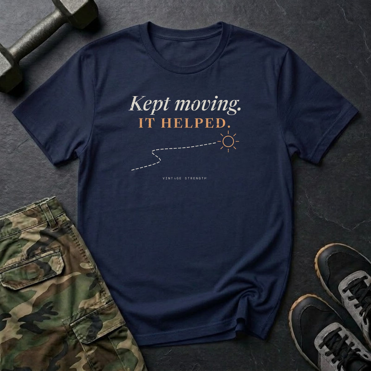 Kept Moving. It Helped. T-Shirt in Navy