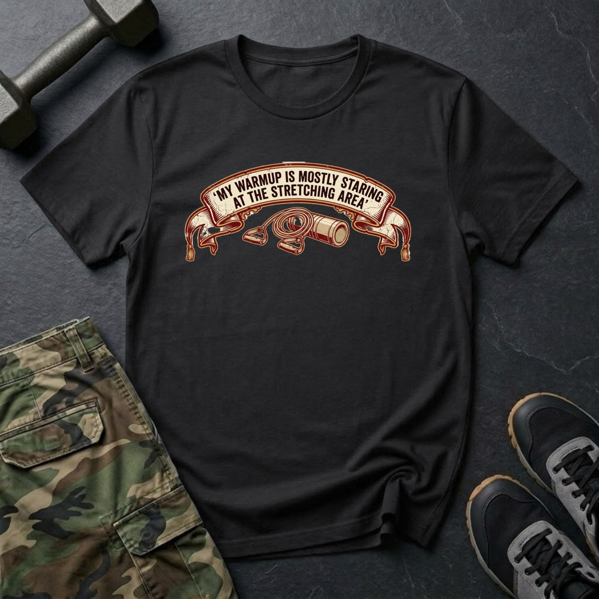 My Warmup Is Mostly Staring at the Stretching Area T-Shirt in Black