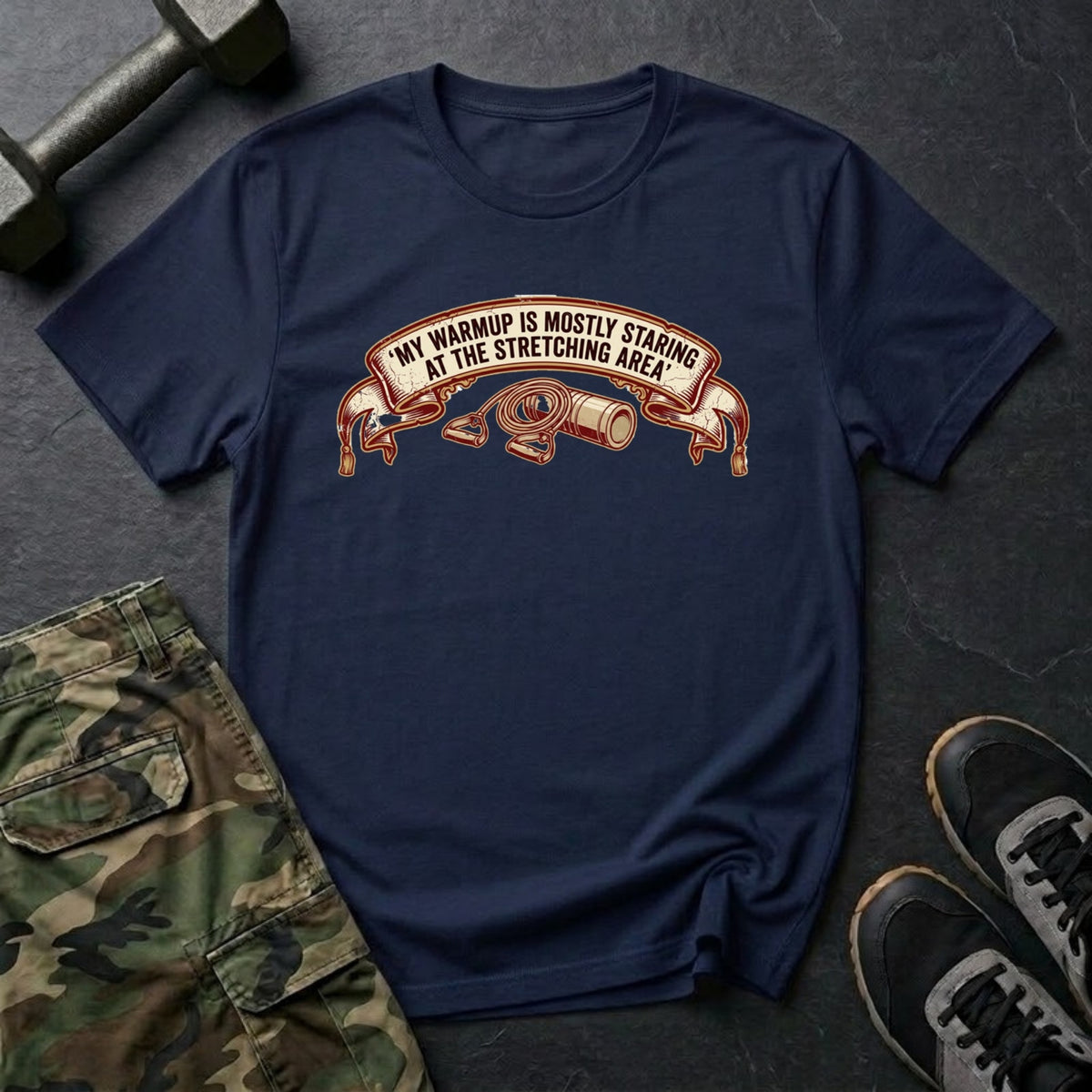 My Warmup Is Mostly Staring at the Stretching Area T-Shirt in Navy