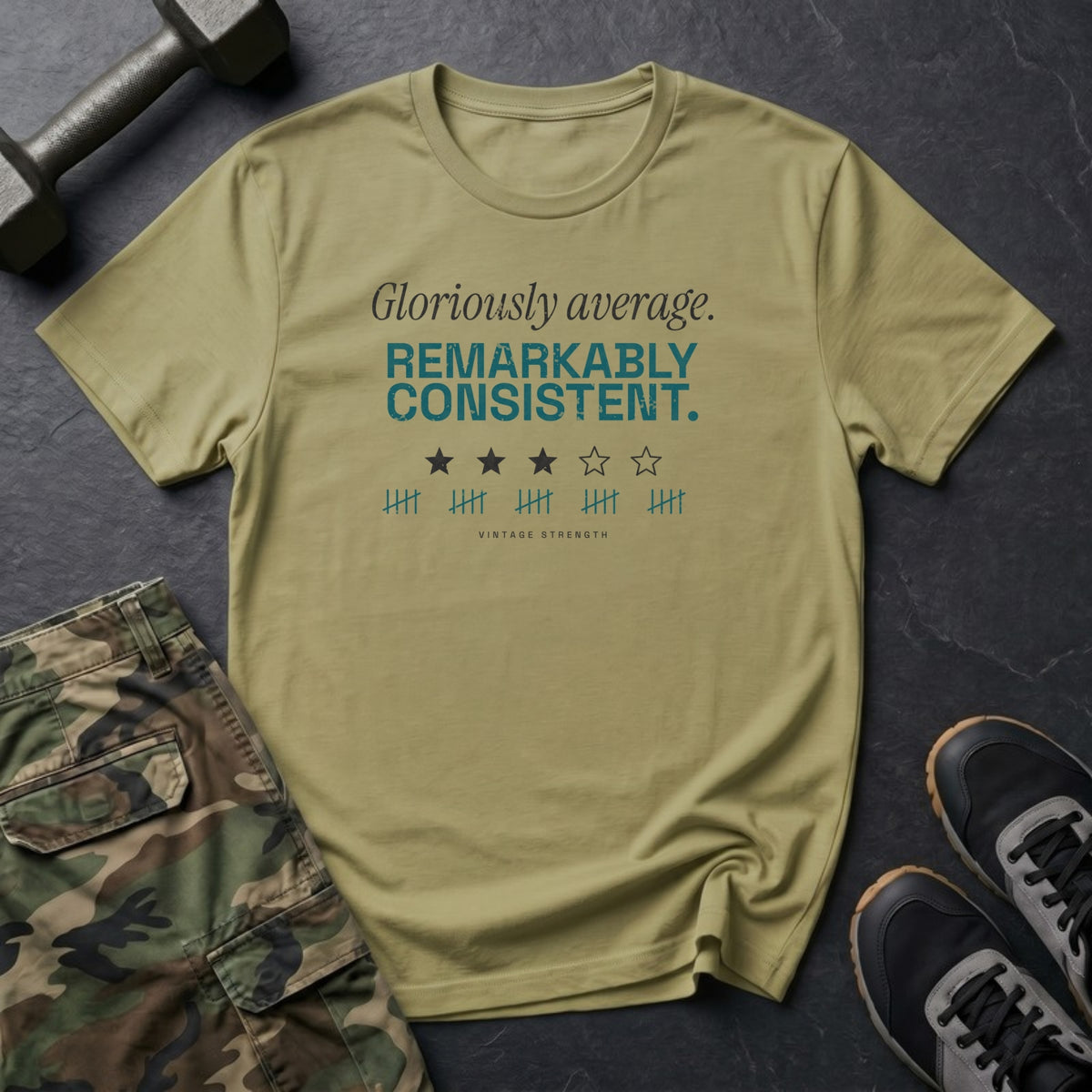 Gloriously Average. Remarkably Consistent. T-Shirt in Natural