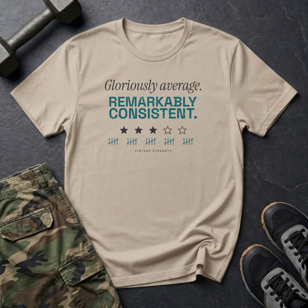 Gloriously Average. Remarkably Consistent. T-Shirt in Sand