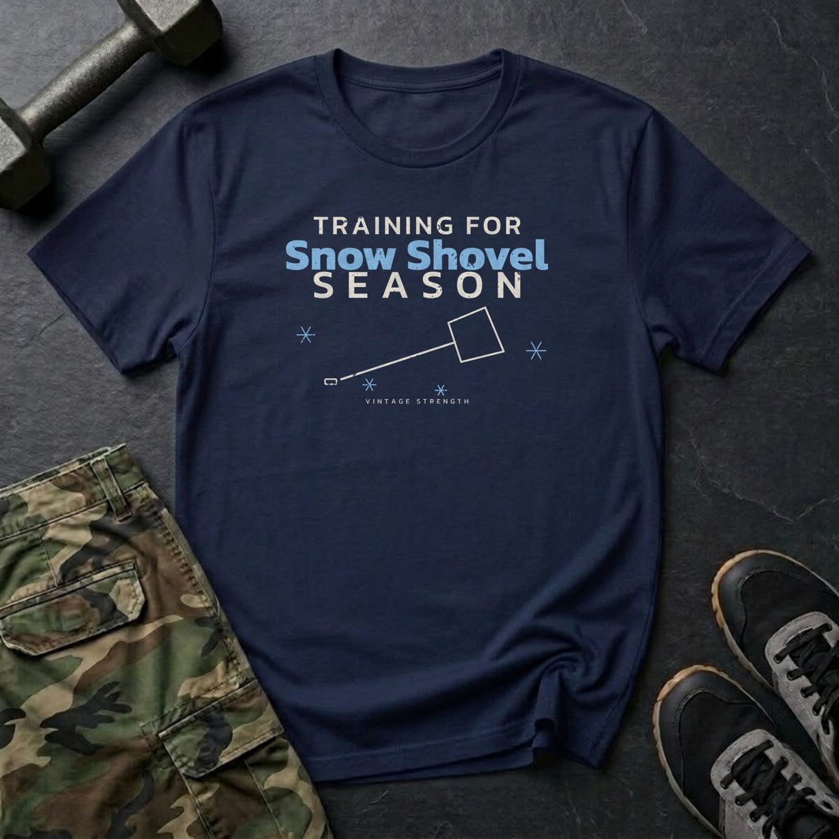 Training for Snow Shovel Season T-Shirt in Navy