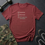 Hydrated. Stretched. Still Suspicious of Burpees. T-Shirt in Heather Cardinal