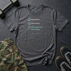 Hydrated. Stretched. Still Suspicious of Burpees. T-Shirt in Dark Heather