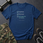 Hydrated. Stretched. Still Suspicious of Burpees. T-Shirt in Heather Navy