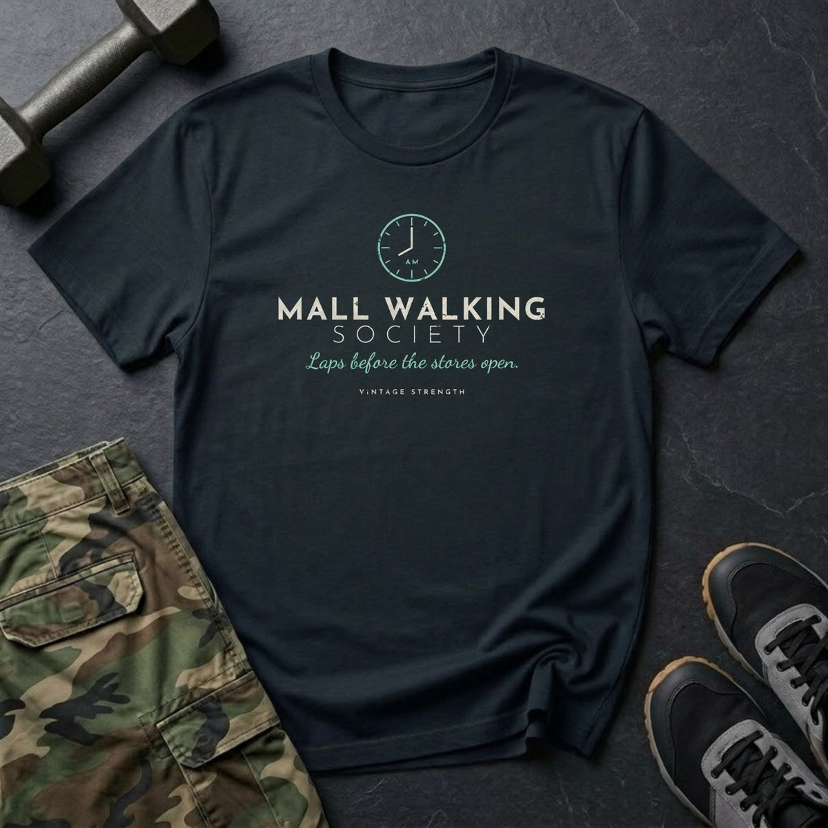 Mall Walking Society: Laps Before the Stores Open T-Shirt in Black