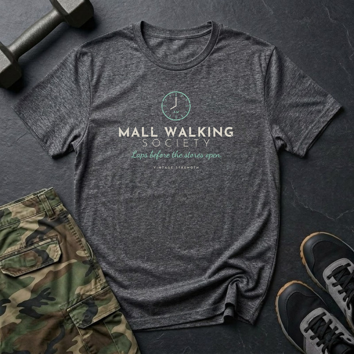 Mall Walking Society: Laps Before the Stores Open T-Shirt in Charcoal