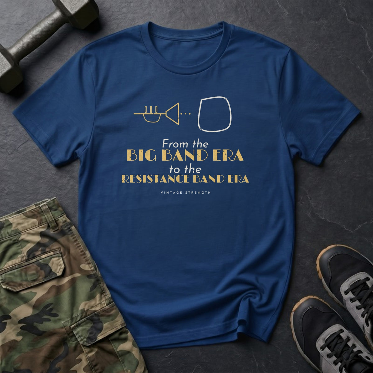 From the Big Band Era to the Resistance Band Era T-Shirt in Heather Navy