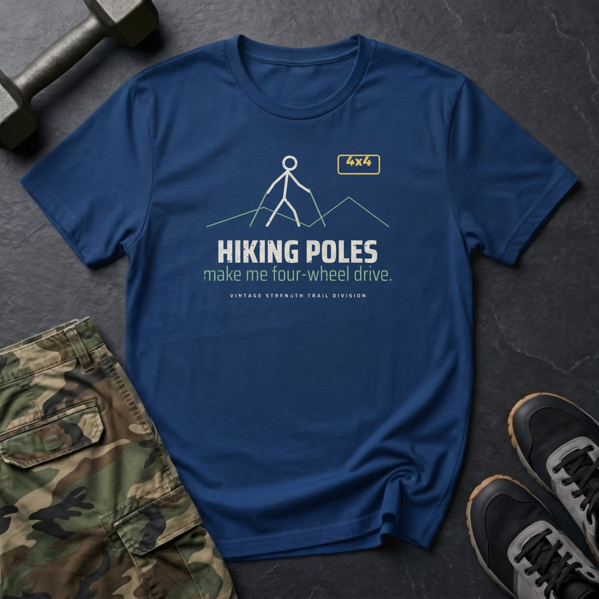 Hiking Poles Make Me Four-Wheel Drive T-Shirt in Heather Navy