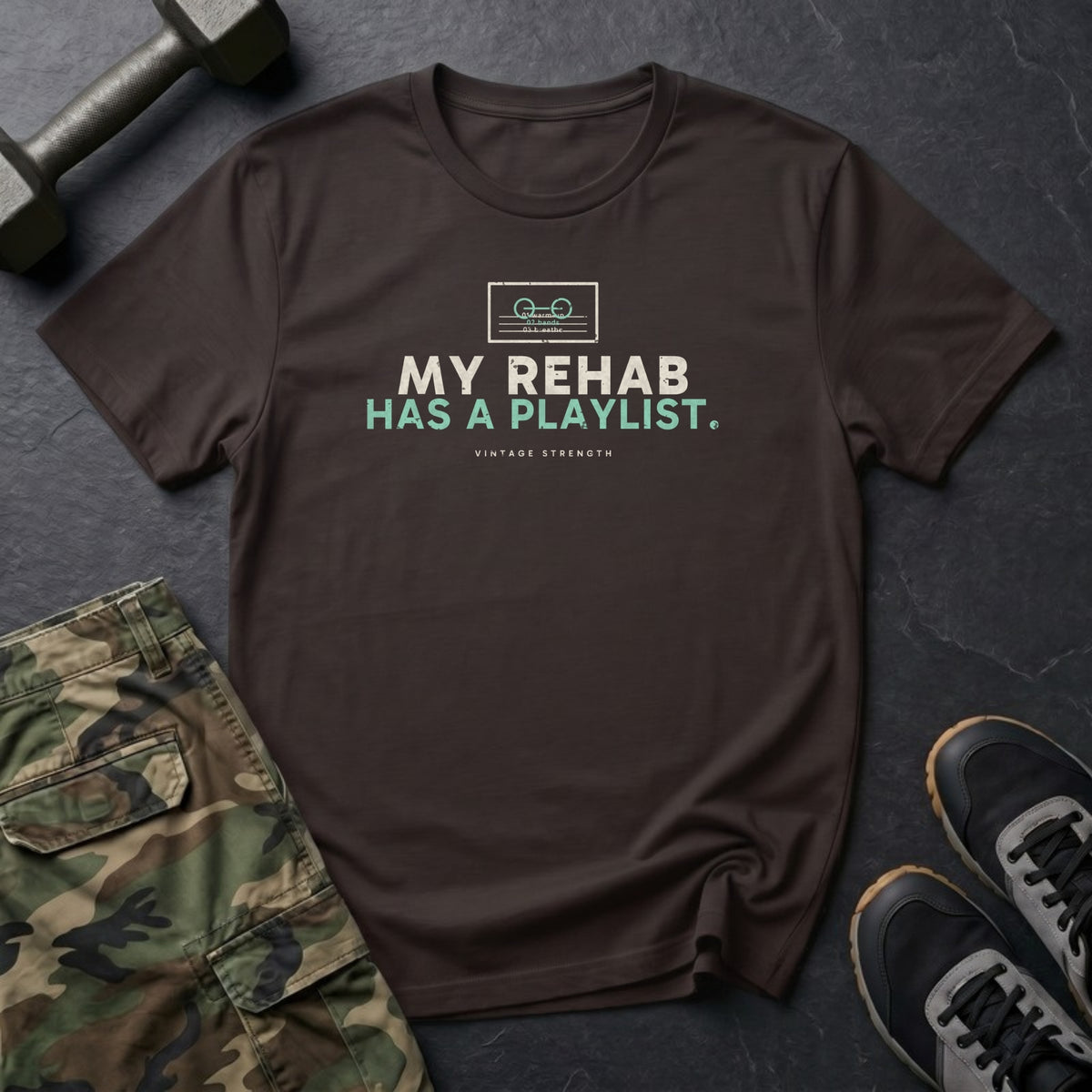 My Rehab Has a Playlist T-Shirt in Dark Chocolate