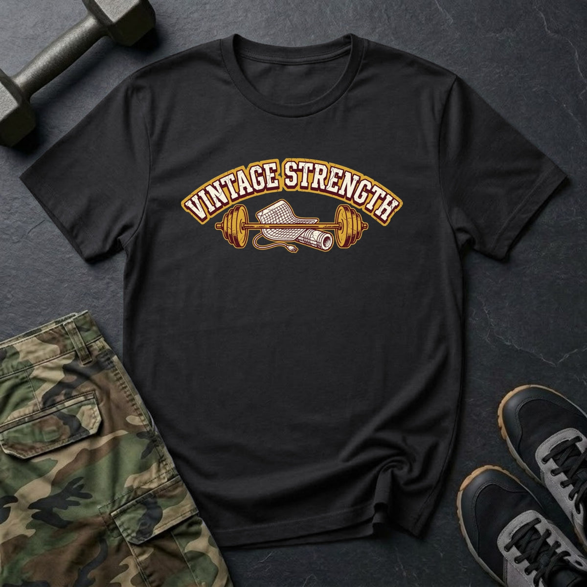 Barbell and Foam Roller - Gym T-Shirt in Black