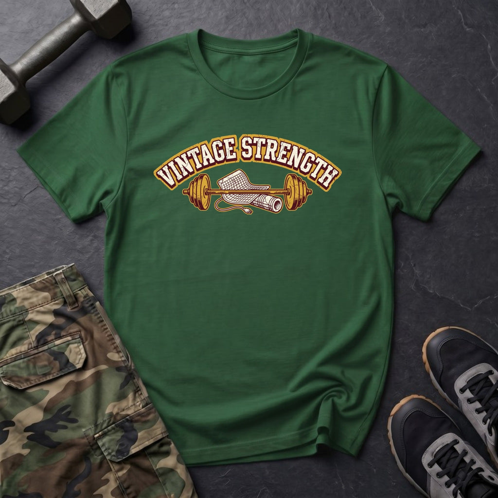 Barbell and Foam Roller - Gym T-Shirt in Forest Green