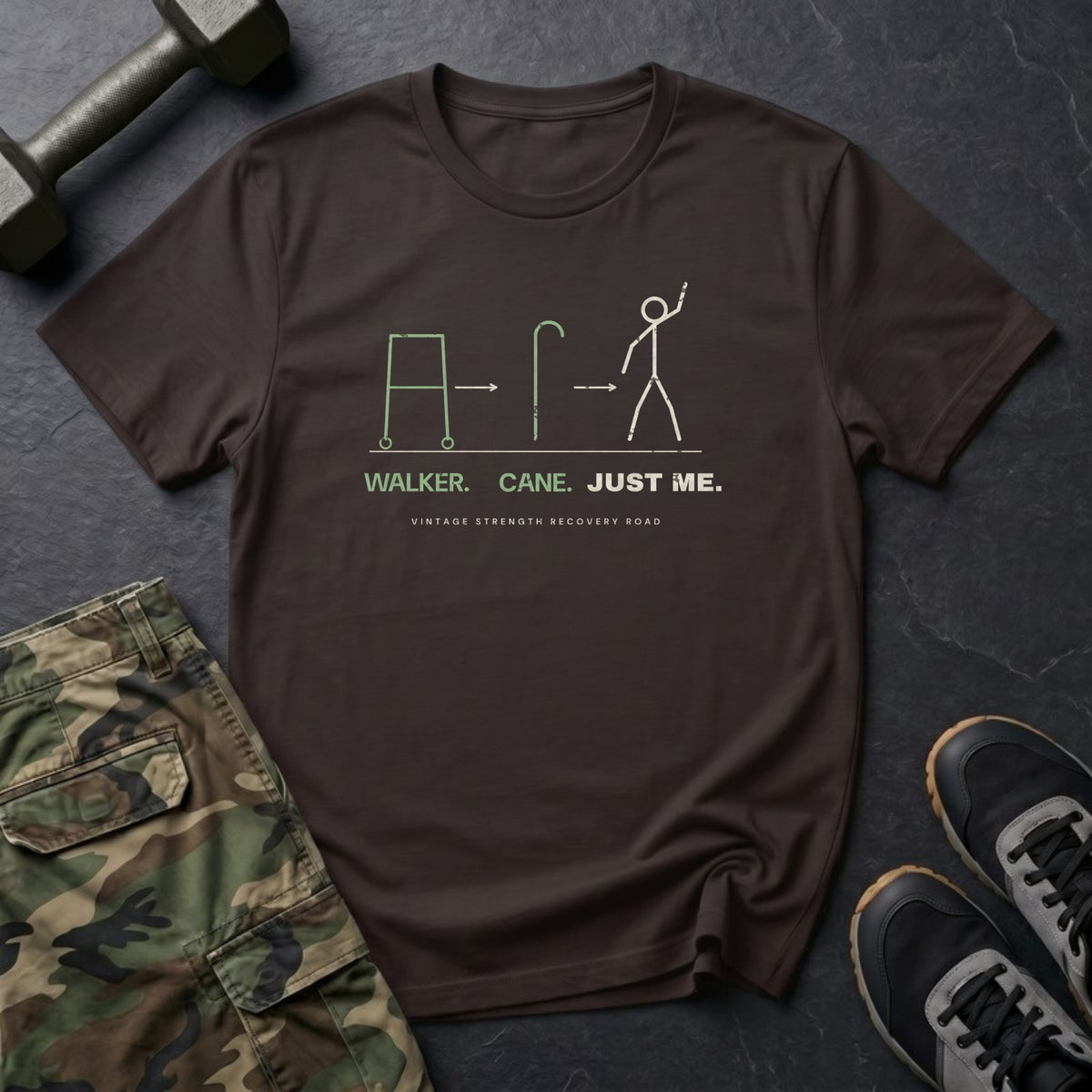 Walker. Cane. Just Me. T-Shirt in Dark Chocolate
