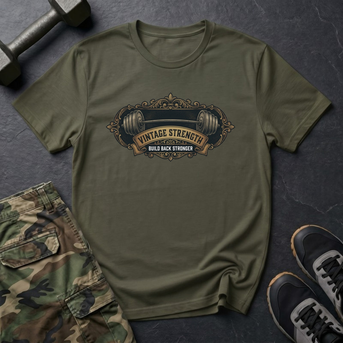 Build Back Stronger - Gym T-Shirt in Military Green
