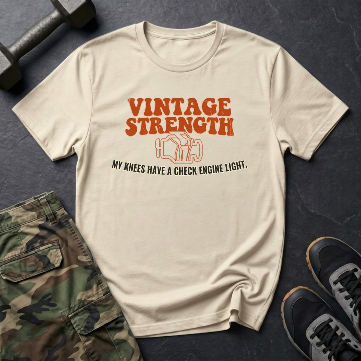 My Knees Have a Check Engine Light T-Shirt in Sand