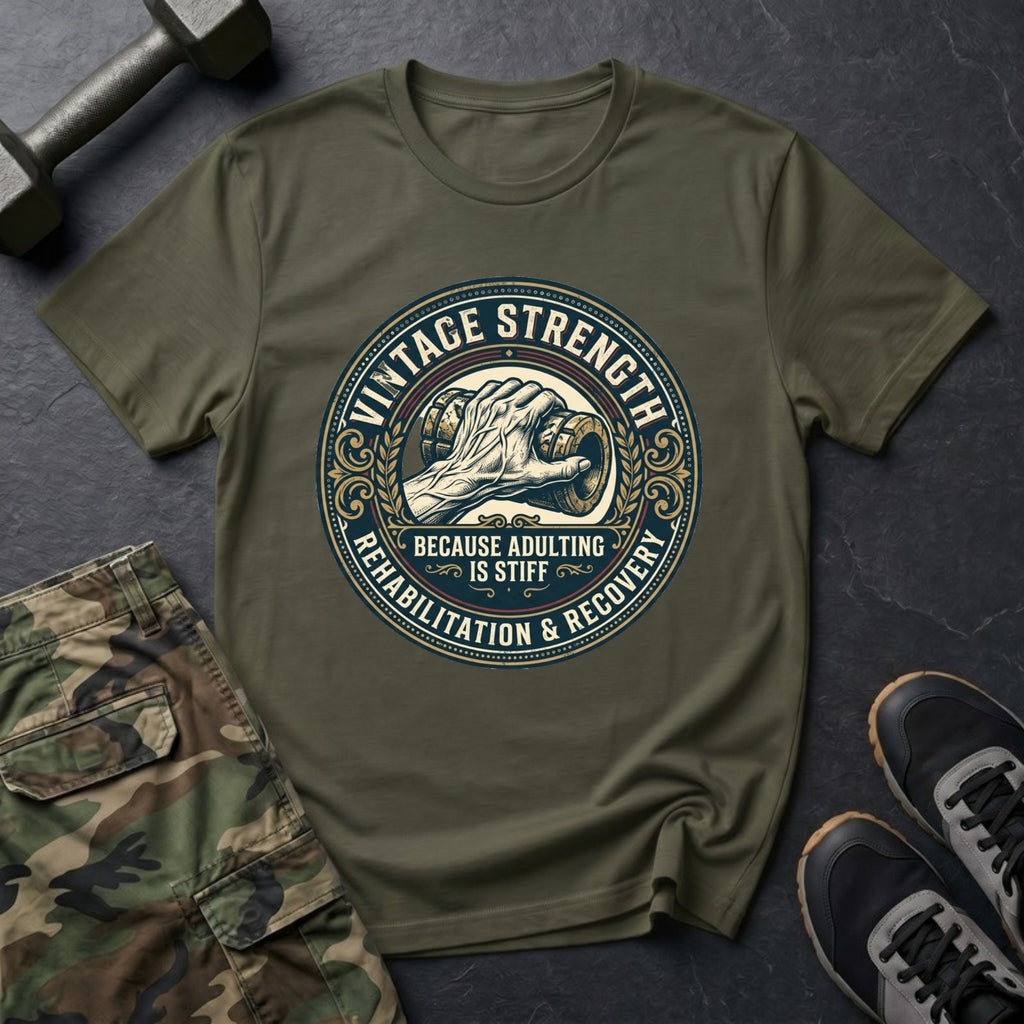 Because Adulting Is Stiff - Recovery T-Shirt in Military Green