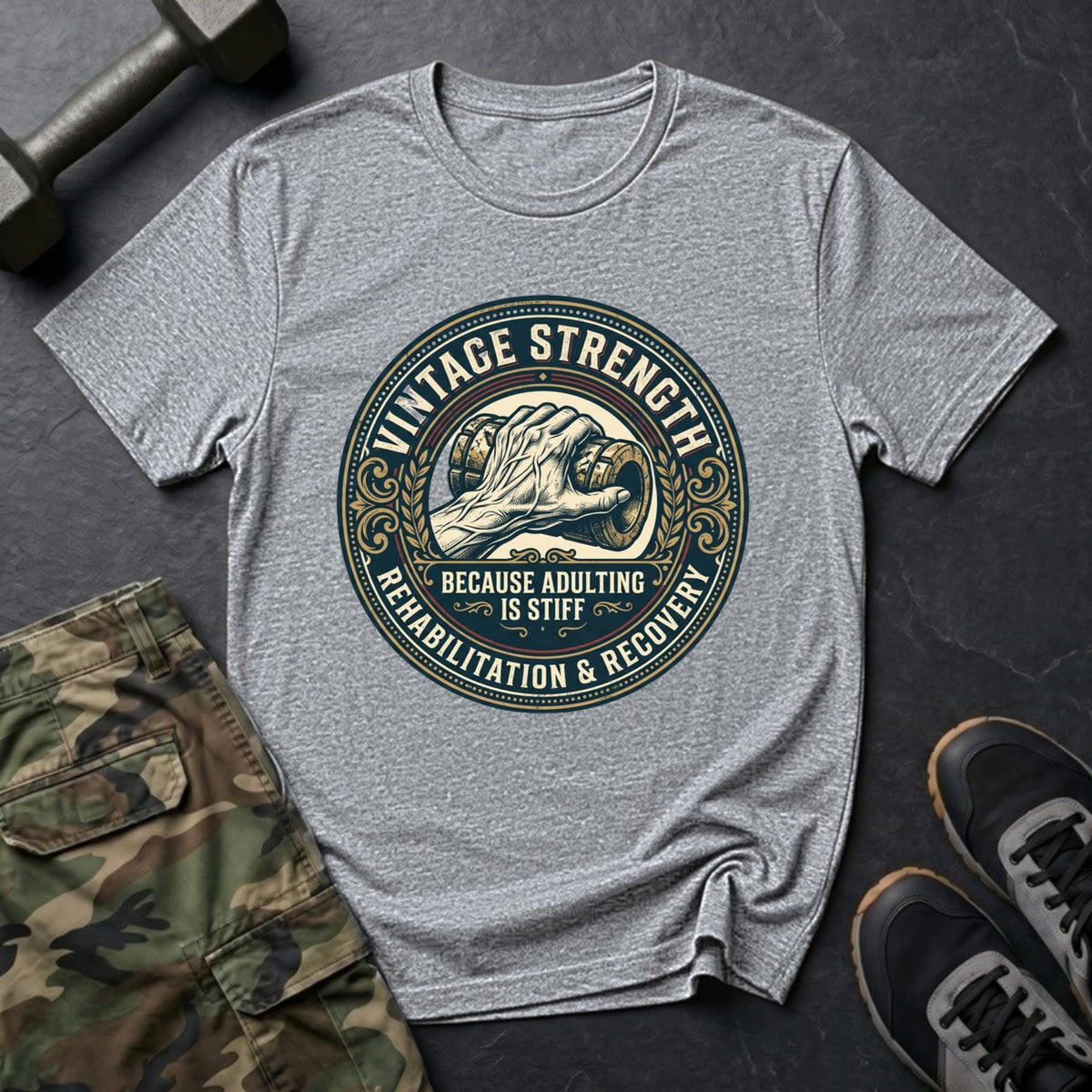 Because Adulting Is Stiff - Recovery T-Shirt in Sport Grey
