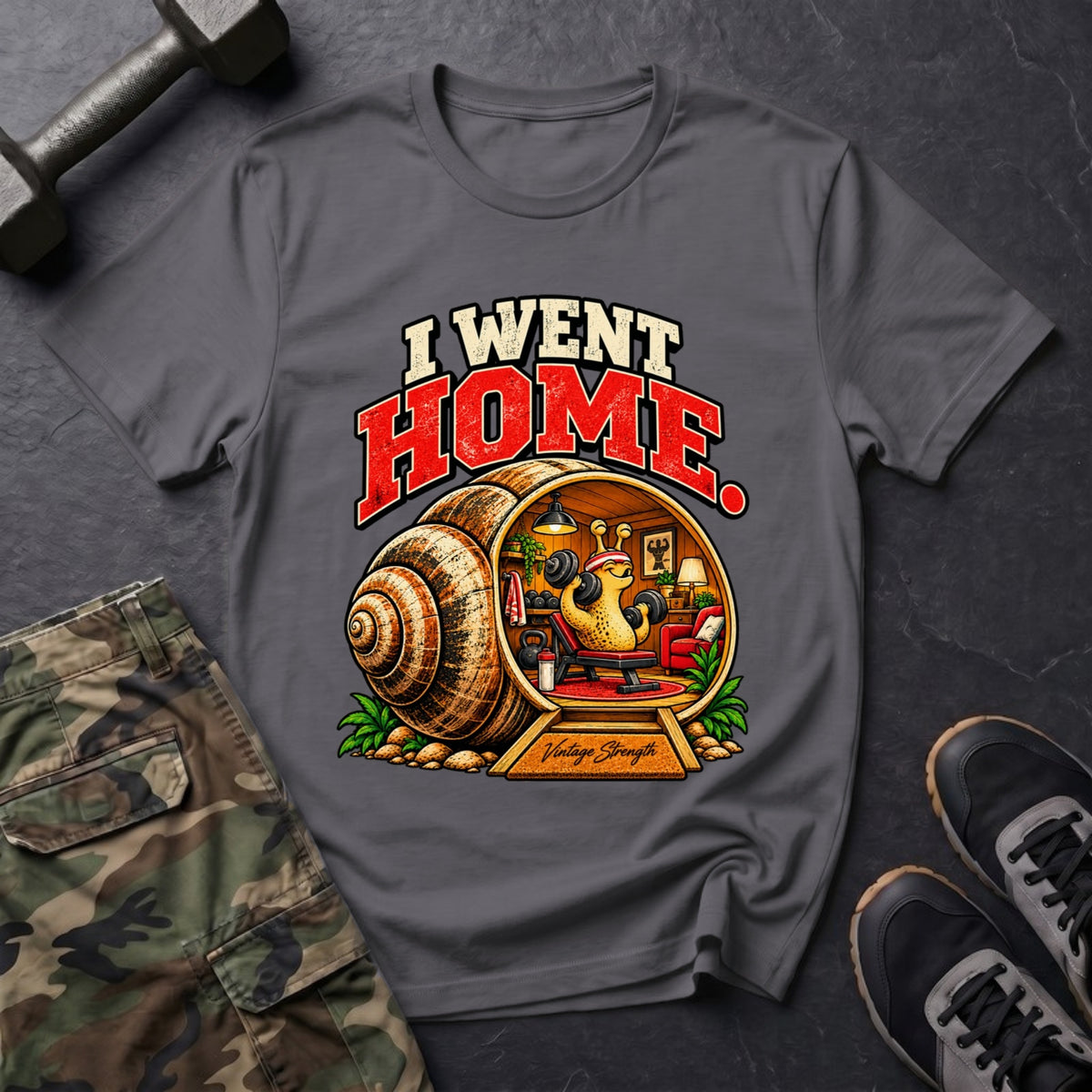 I Went Home - Snail Gym T-Shirt in Charcoal