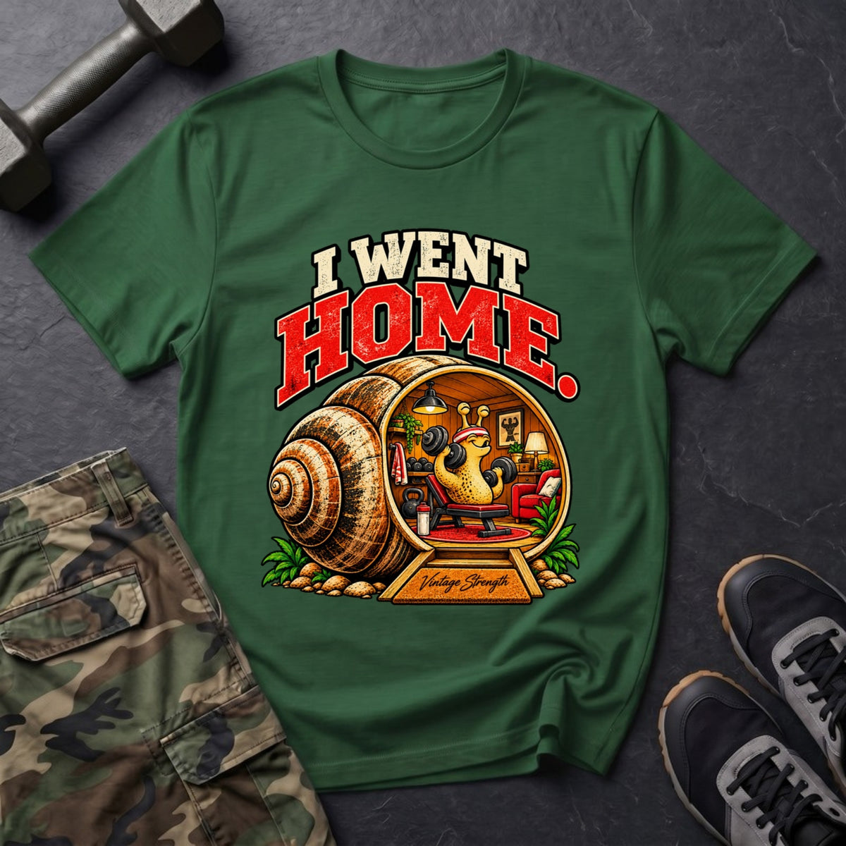I Went Home - Snail Gym T-Shirt in Forest Green