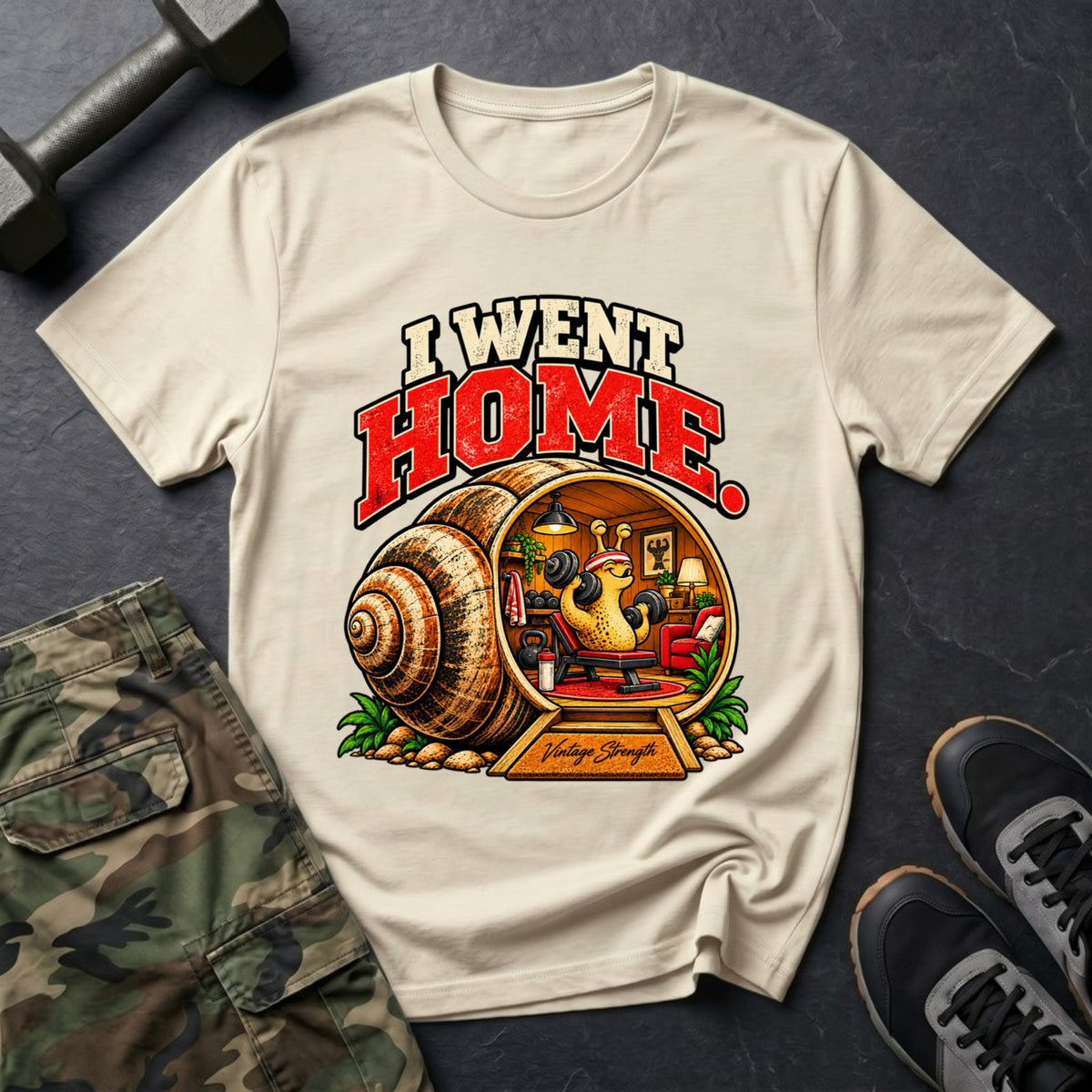 I Went Home - Snail Gym T-Shirt in Sand