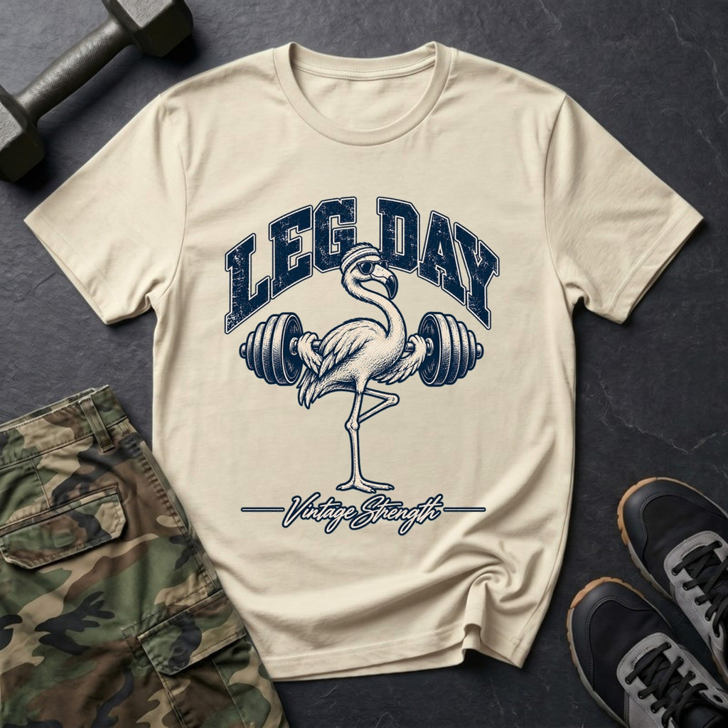 Leg Day Flamingo - Gym T-Shirt in Sand