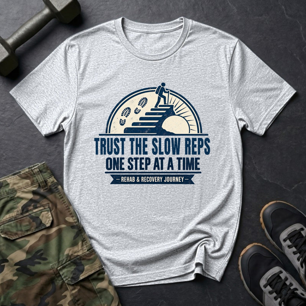 Trust the Slow Reps - Recovery Badge T-Shirt in Ice Grey