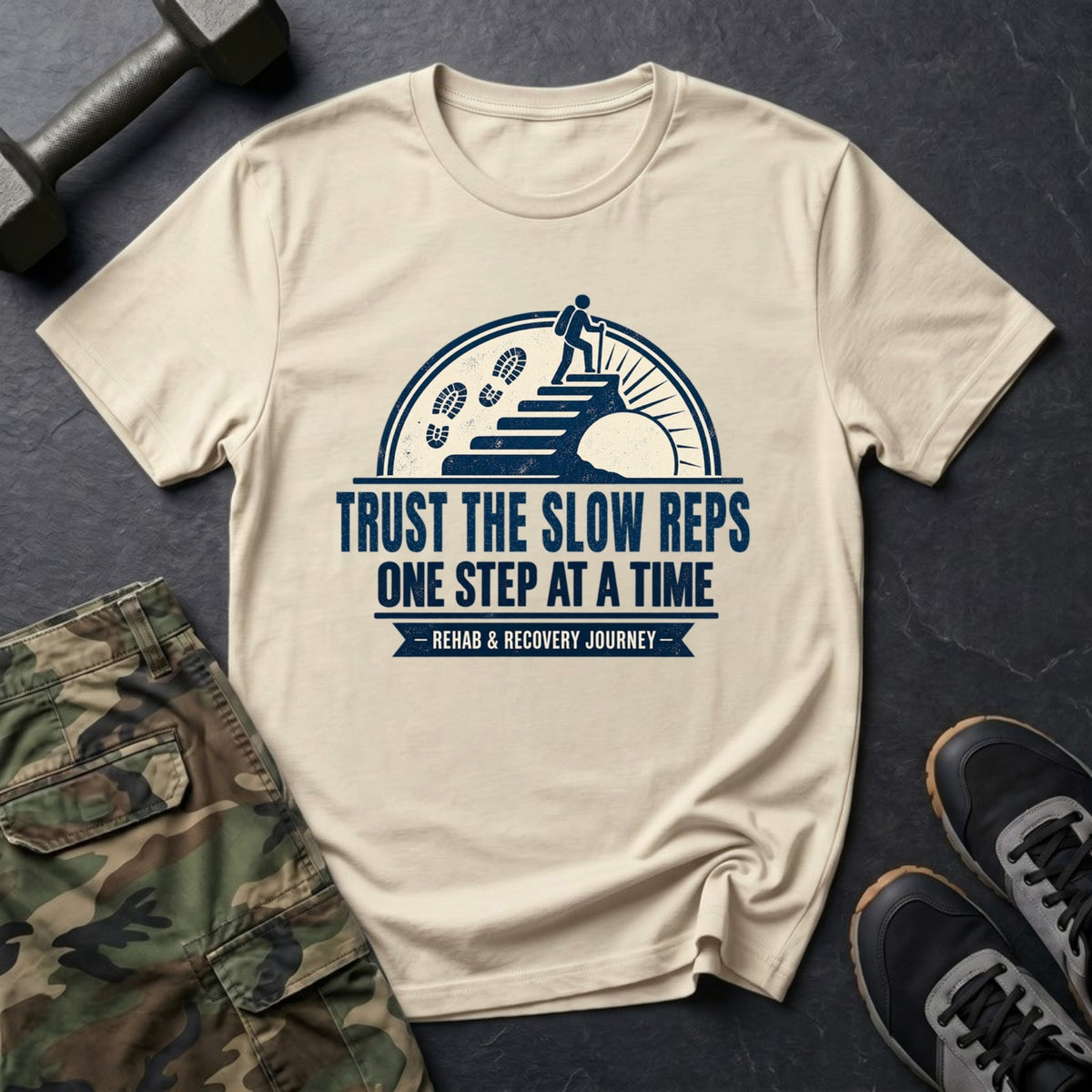 Trust the Slow Reps - Recovery Badge T-Shirt in Sand