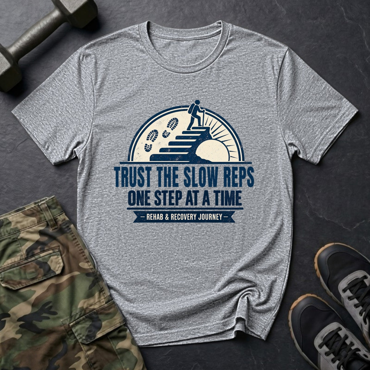 Trust the Slow Reps - Recovery Badge T-Shirt in Sport Grey