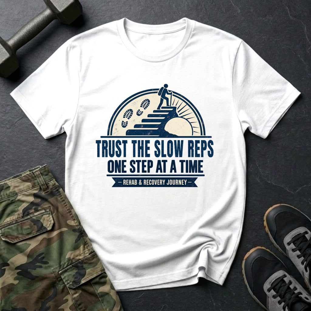 Trust the Slow Reps - Recovery Badge T-Shirt in White