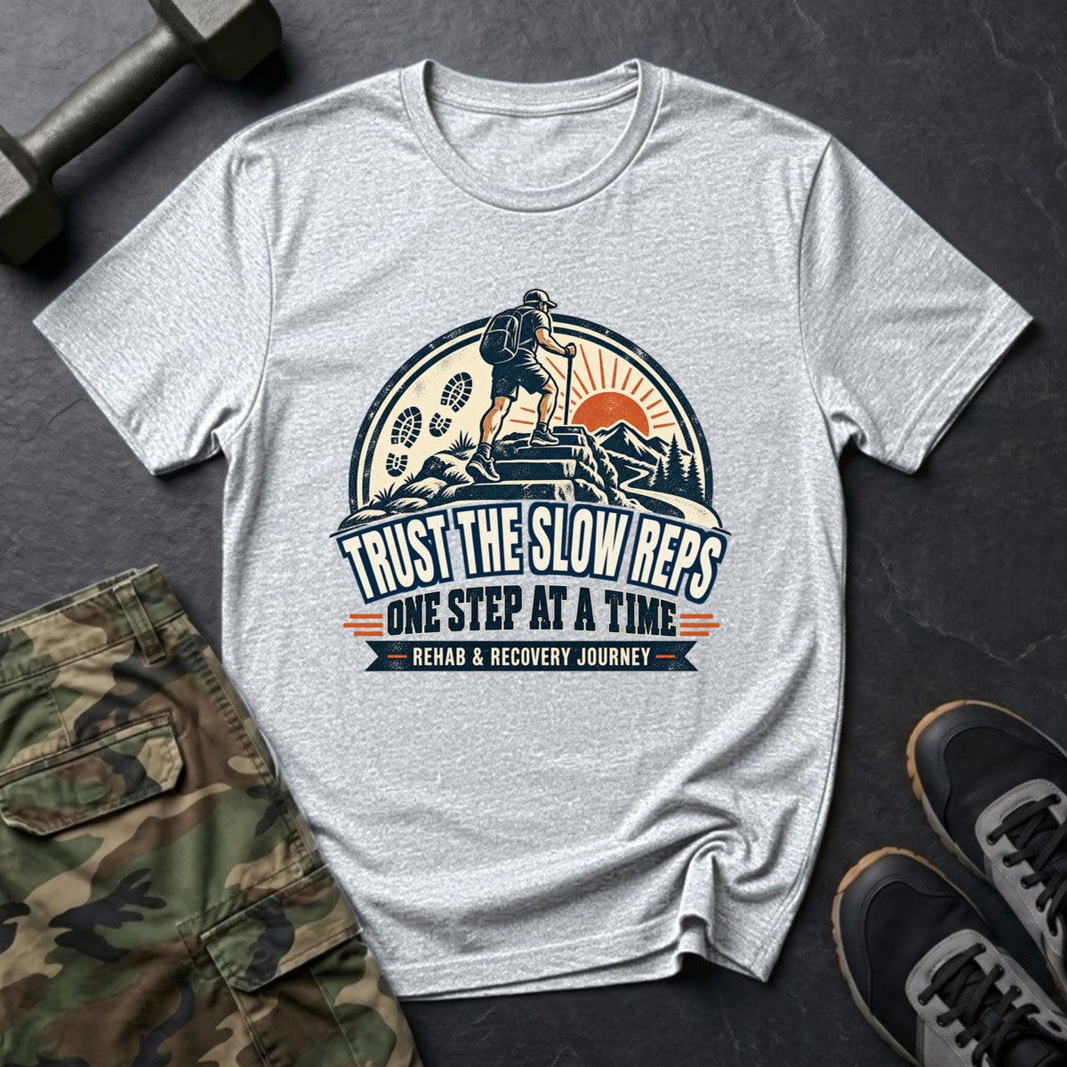 Trust the Slow Reps - Summit Hike T-Shirt in Ice Grey