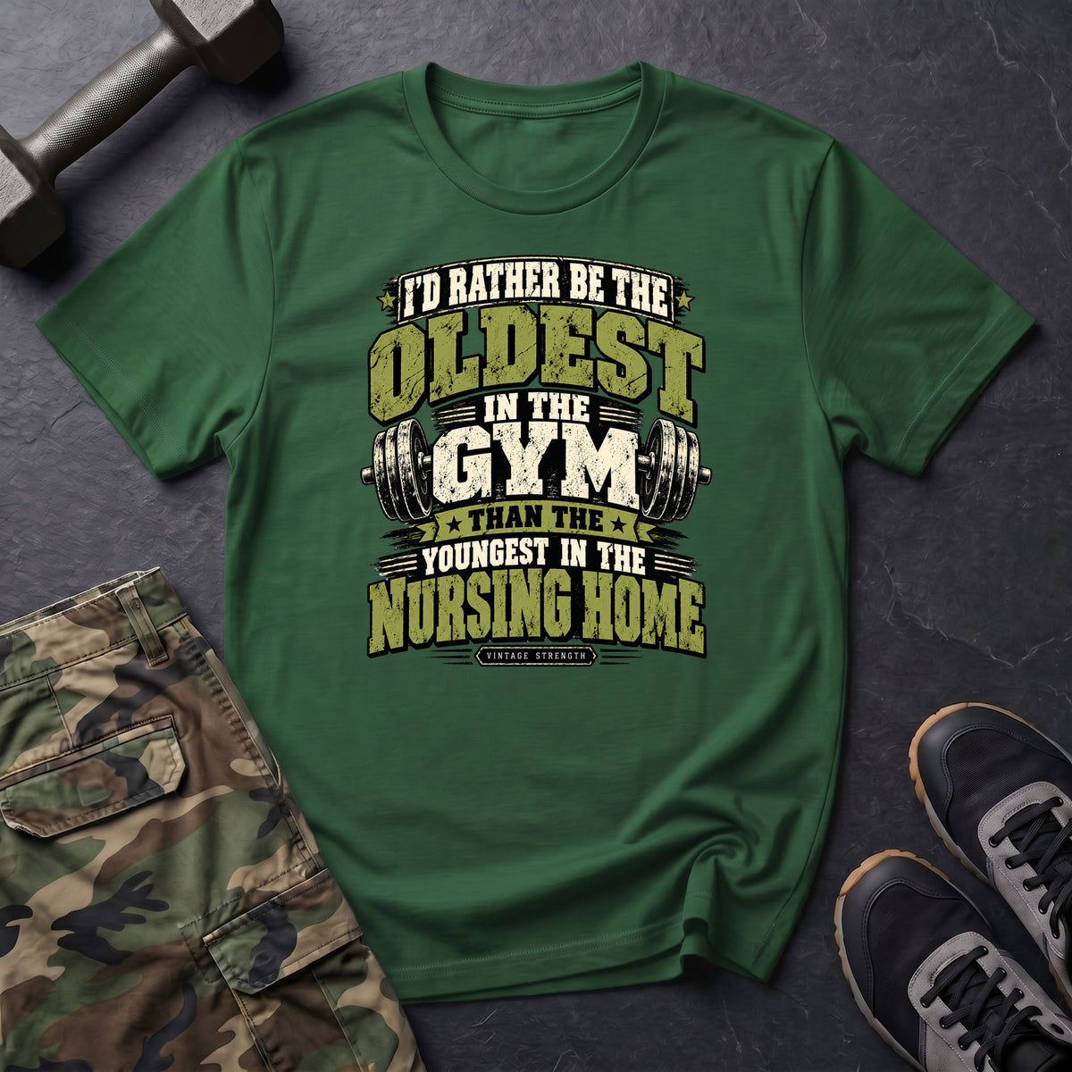 Oldest In Gym Text T-Shirt