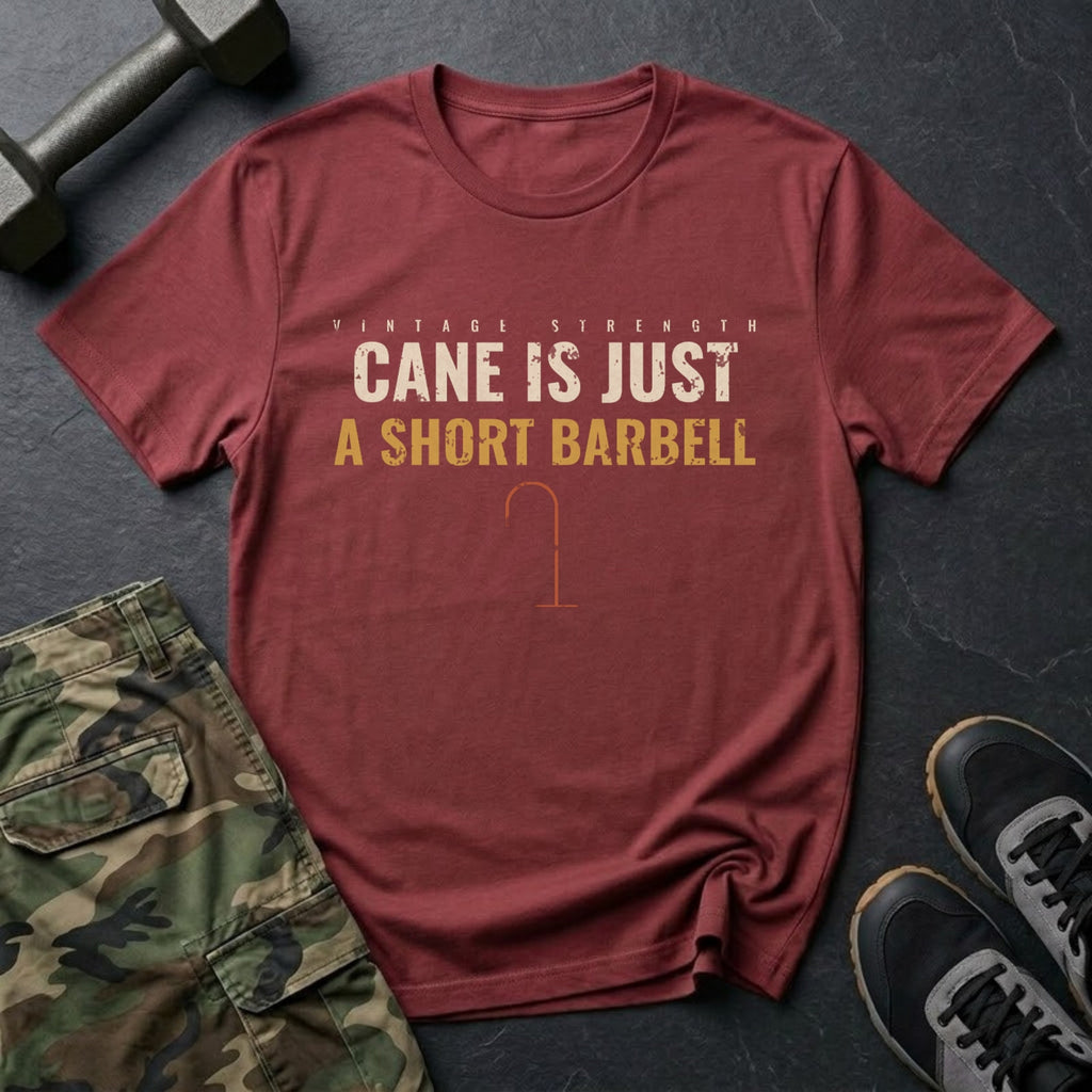 Cane Is Just a Short Barbell T-Shirt in Heather Cardinal
