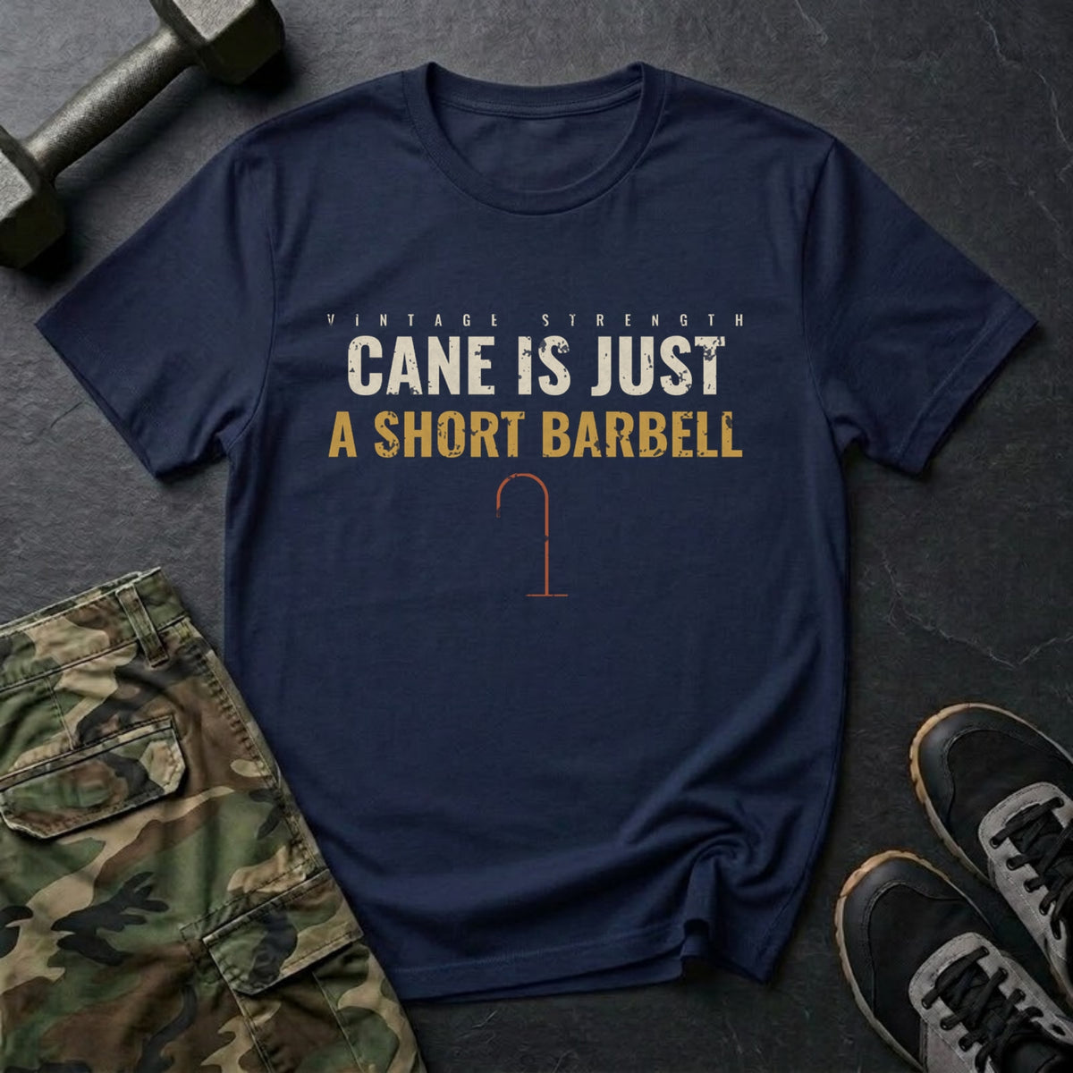 Cane Is Just a Short Barbell T-Shirt in Navy