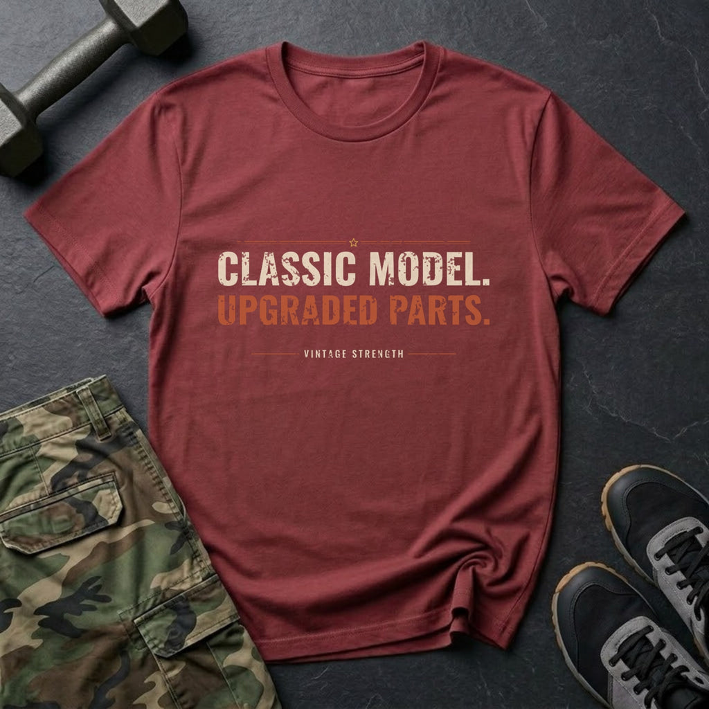 Classic Model, Upgraded Parts T-Shirt in Heather Cardinal