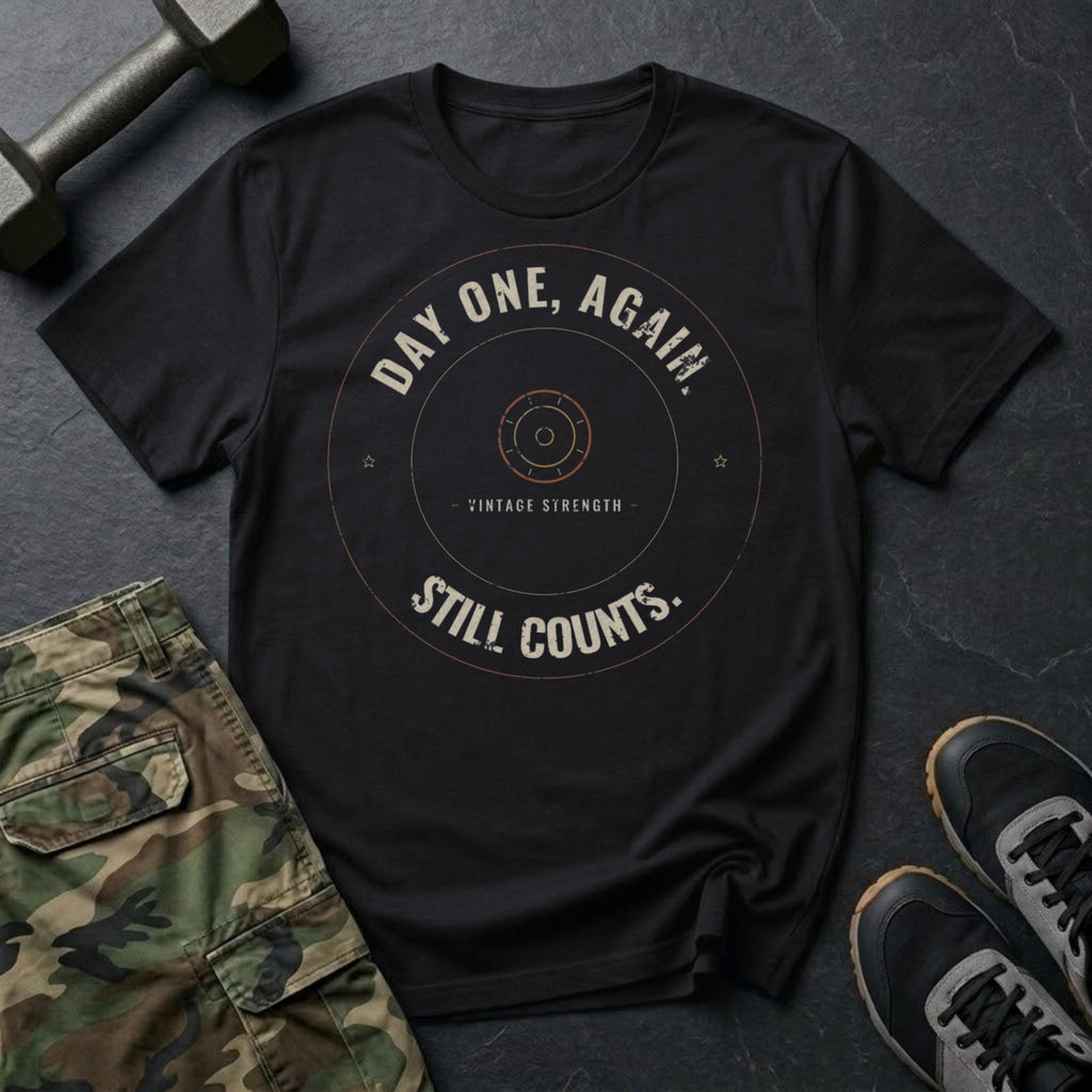 Day One, Again. Still Counts. T-Shirt in Black