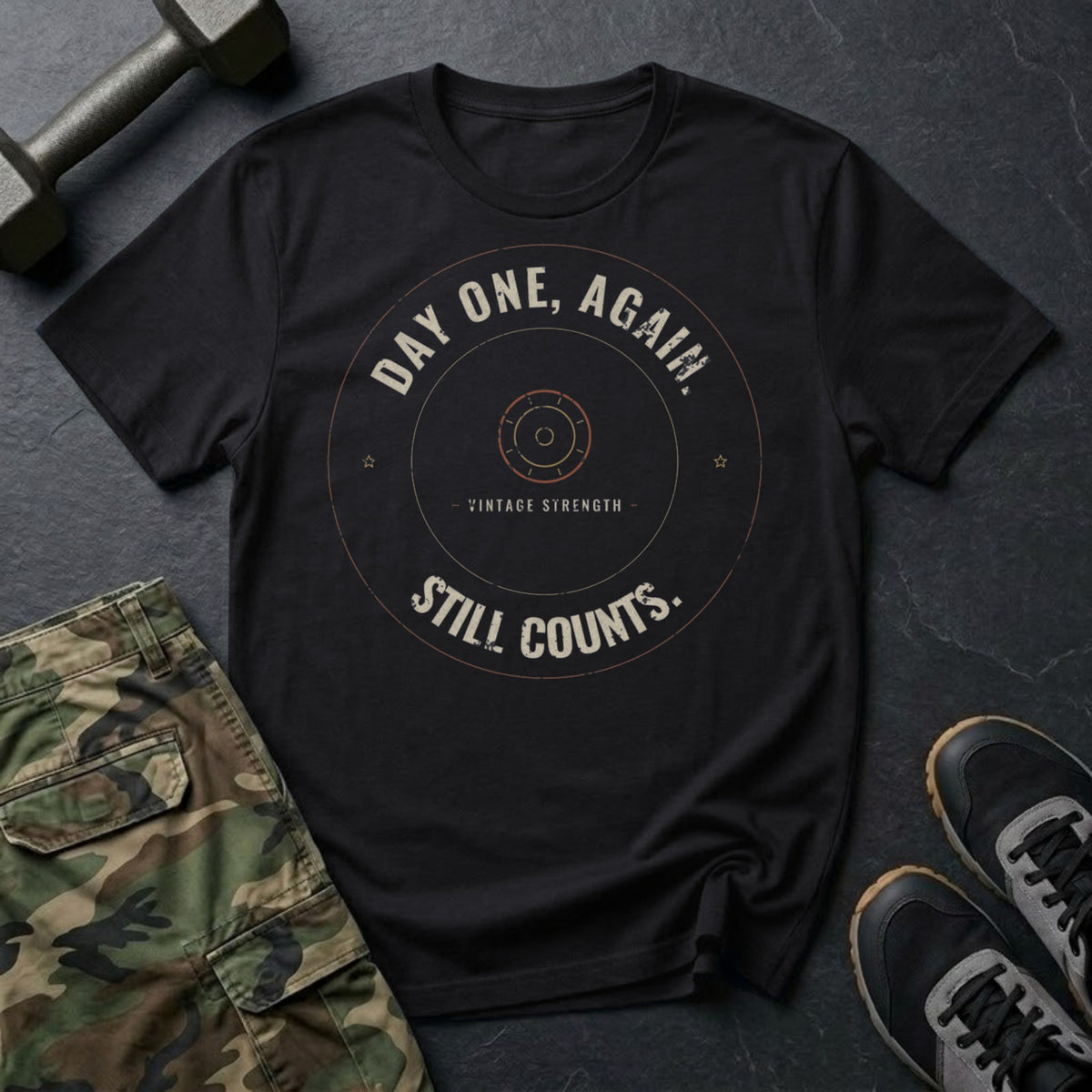 Day One, Again. Still Counts. T-Shirt in Black