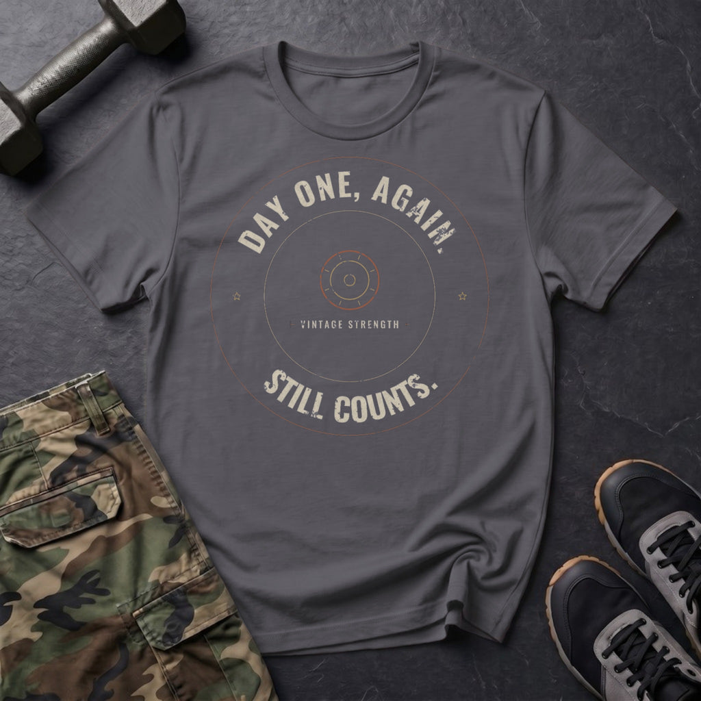 Day One, Again. Still Counts. T-Shirt in Charcoal