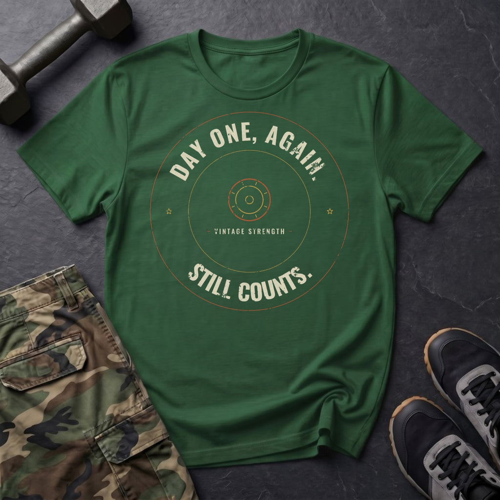 Day One, Again. Still Counts. T-Shirt in Forest Green