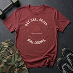 Day One, Again. Still Counts. T-Shirt in Heather Cardinal