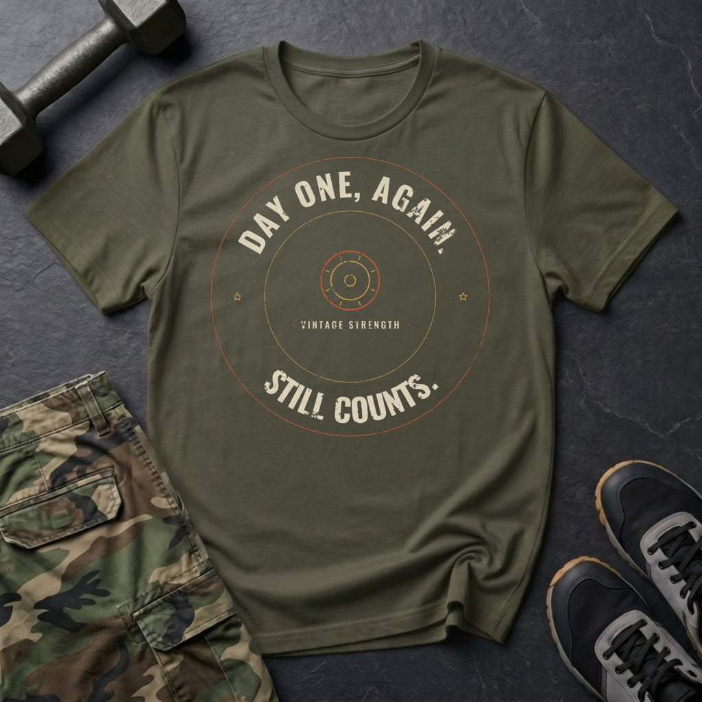 Day One, Again. Still Counts. T-Shirt in Military Green