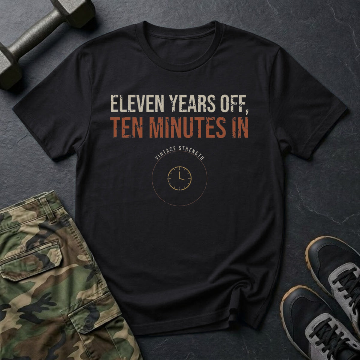 Eleven Years Off, Ten Minutes In T-Shirt in Black