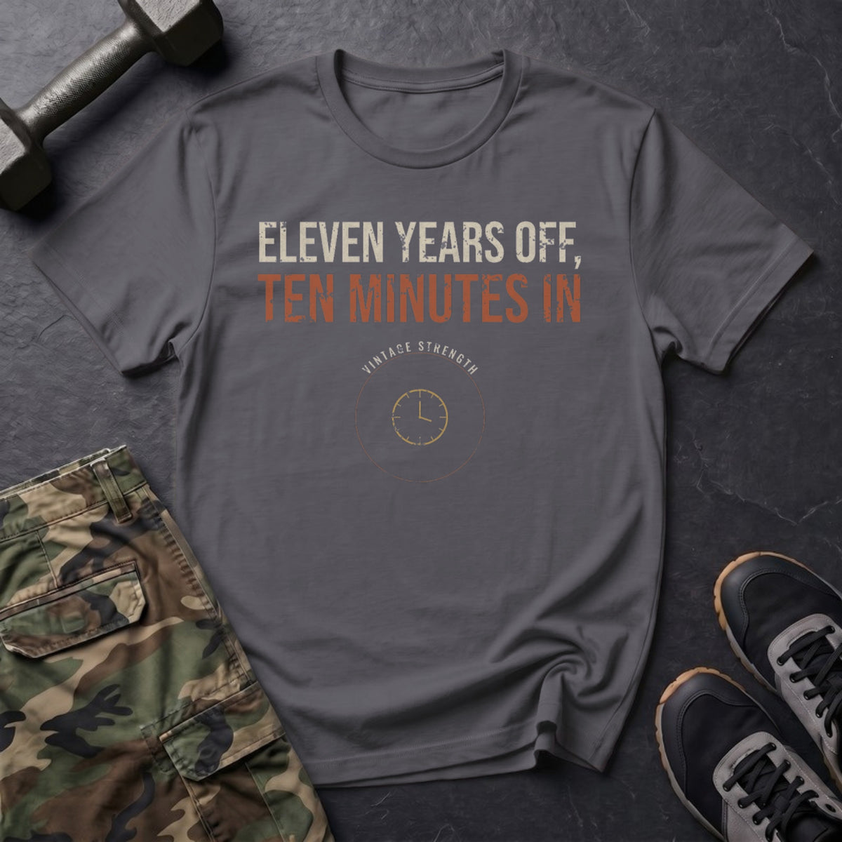 Eleven Years Off, Ten Minutes In T-Shirt in Charcoal
