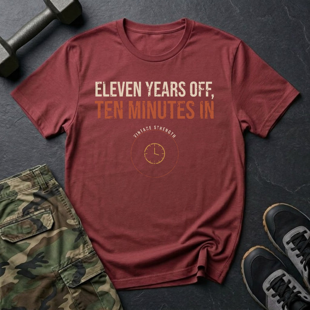 Eleven Years Off, Ten Minutes In T-Shirt in Heather Cardinal